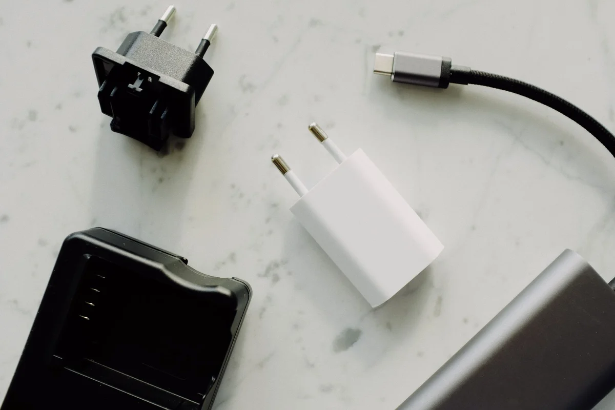 USB-C connector beside power adapters