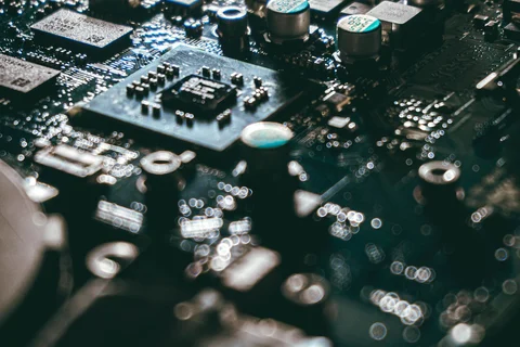 Traces and components on a motherboard