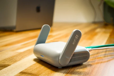 Wireless router on a wooden table